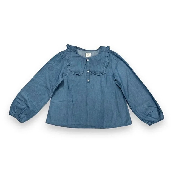 Crewcuts | Girls’ Ruffle Collar Chambray Blouse (XL) - Picture 1 of 8